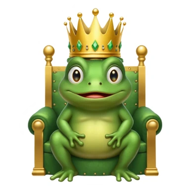 A cry frog wearing a crown, confidently sitting on a golden throne, cry tear from eyes, portrait, bust up sticker