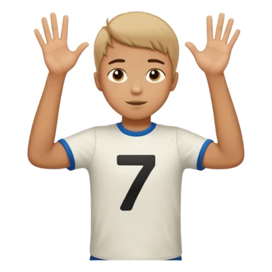 Boy doing 67 with hands in the air up to his chest and he is holding 6 in one hand and seven in the other sticker