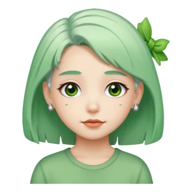 girl with white  green hair clip sticker
