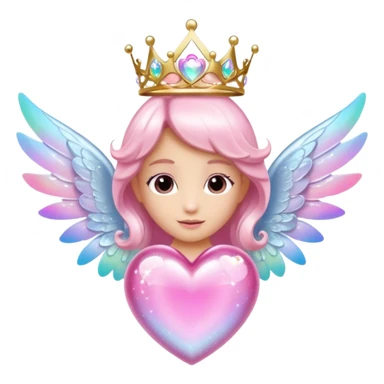 Pink sparkling heart with angel tiara and fairy wings sticker