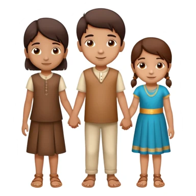 two Indian children (boy and girl) holding hands, boy lighter brown, girl medium brown, both age 5-6, simple background sticker