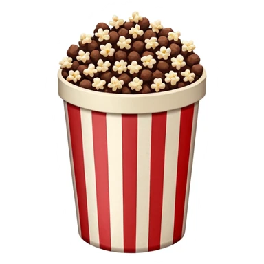 Chocolate popcorn in a paper jar with red and white vertical lines sticker