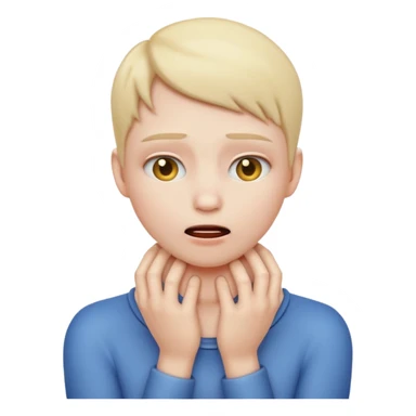 Create an emoji choking violently with hands on neck with a blank expression  sticker