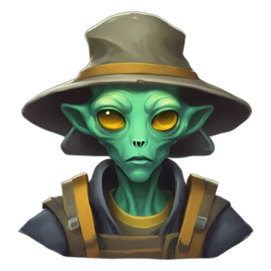 alien shop keeper scifi roguelike rpg style inspired by slay the spire digital art sticker