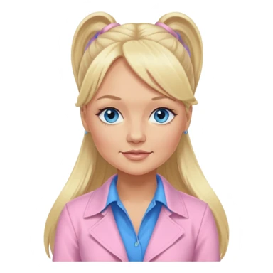 Emma Bunton with long blonde ponytail hair, blue eyes, light pink outfit sticker