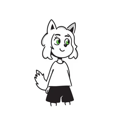 hand-drawn doodle style furry girl with wolf ears and tail, short blonde hair, green eyes, loves evening walks sticker
