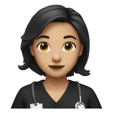 girl with middle part and dark brown hair in black scrubs sticker