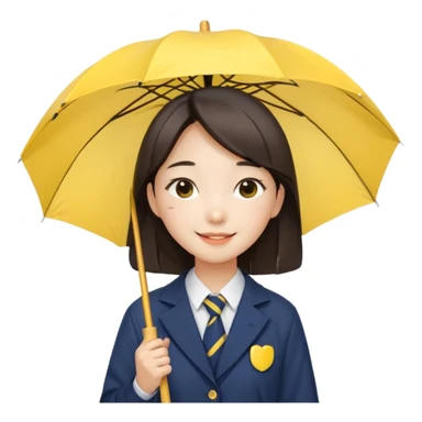 A koean girl wear school uniforms hold yellow umbrella sticker