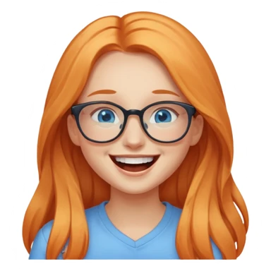 a girl with blue eyes, glasses and light orange long hair laughing sticker