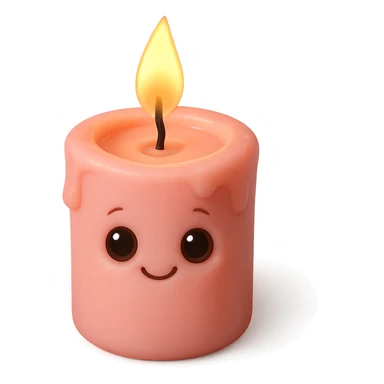 Draw a pink, Pixar-style candle with a flame. The candle should be visible from the front and top. sticker