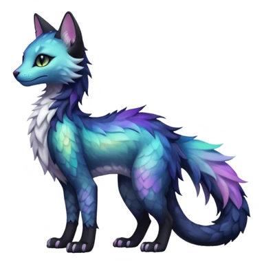 Kawaii black pastel iridescent beautiful pretty elegant divine edgy fantasy feline-vernid-sergal-fursona animal creature with a tufted tail full body with intricate markings  sticker