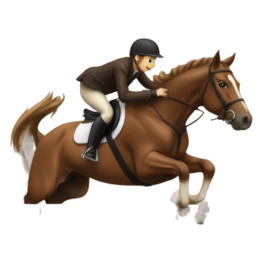 Brown horse jumping over jump with rider sticker