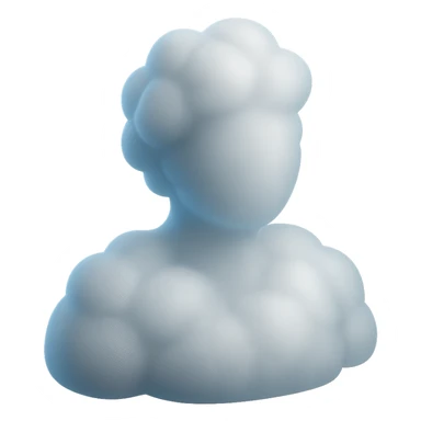 front view of a person made entirely of white fluffy convex clouds, shoulders visible, matte glass style sticker
