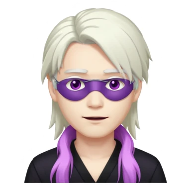 A young pale skinned Japanese man, with long free white hair. Purple eyes pink lips. Devious smile and an eyepatch sticker