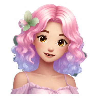 Gorgeous Beautiful Blushing Petite Colorful-Shiny-Pastel-Fairy-Anime-Girl with beautiful gradient pastel hair aesthetic sticker