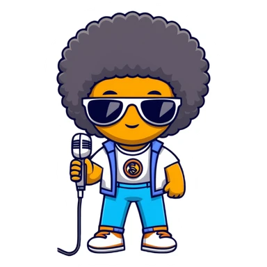 Mic with an afro and sun glasses and cord sticker