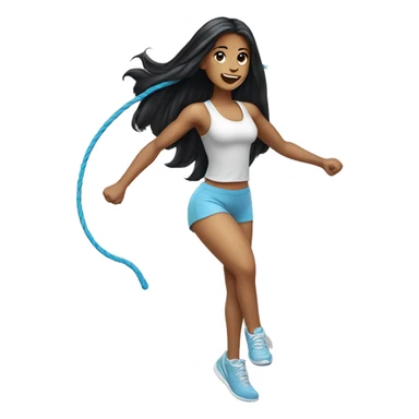 Pale girl with long black hair jumping rope fitness sticker