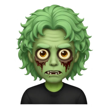 Emoji masculino de zumbi estilo iPhone,com cabelo ondulado grande, camisa preta e brincos sticker