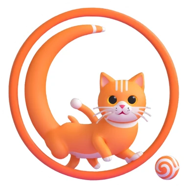 A cat chasing a ball that looks like the Enso speedrun logo sticker