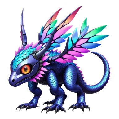  exotic futuristic lush warm-colored modern colorful neon-colored cyber-Fakémon-Digimon-Trico-creature sticker