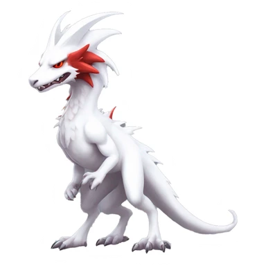 White edgy cute epic albino sergal-vernid-Fakémon with red mane and red eyes, full body sticker