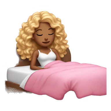 gorgeous brown skin woman with long blonde curly hair sleeping on pink princess bed sticker