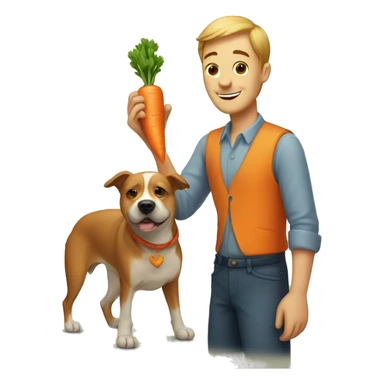 guy touching a carrot headed dog sticker