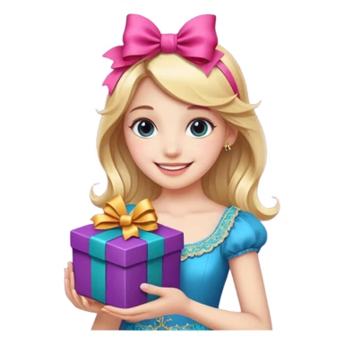 A smiling girl holding a beautiful box in her hand sticker