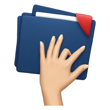 a female hand with a red manicure holds a dark blue notepad sticker