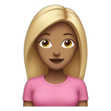 Tan woman with middle part black hair with blonde highlights and pink shirt sticker