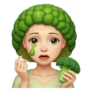Woman crying eating broccoli sticker