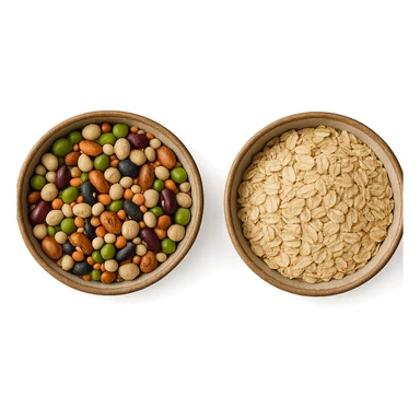 BOWL DI LEGUMI INSIEME A BOWL DI FIOCCHI DI AVENA POGGIATE,  iperrealistico 4k sticker