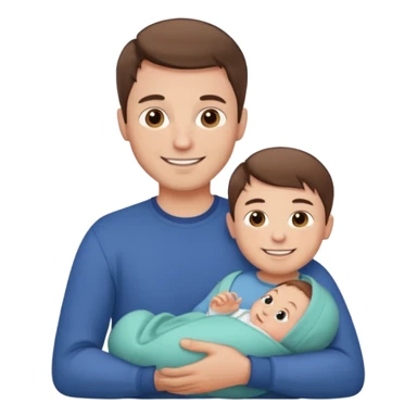 "Man with short brown hair and fair skin, without a mustache, holding a baby, smiling." sticker