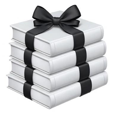 Stack of white books with black bow on top sticker