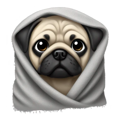 A beige pug with a black nose in a gray blanket. sticker