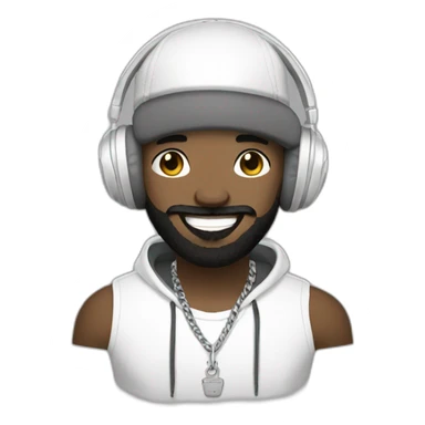 rapper-with hoop-white skin-black hair-beard-bichon dog-white-smile sticker
