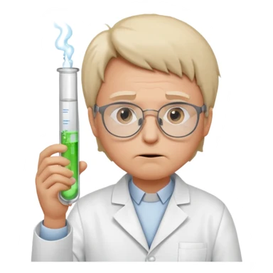 Frowns with Glasses,  Disappointed Scientist: Lab coat, thin glasses, holding test tube, upset expression
 sticker