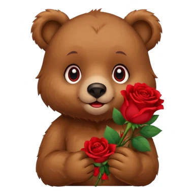 Cute bear with 🥹  eyes holding roses with this emoji expression  sticker
