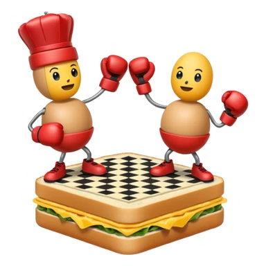 Chess pieces boxing on an egg sandwich sticker