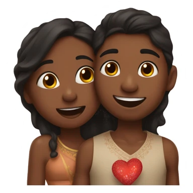 brown skin black girl kissing indian boy on the cheek with hearts around them sticker
