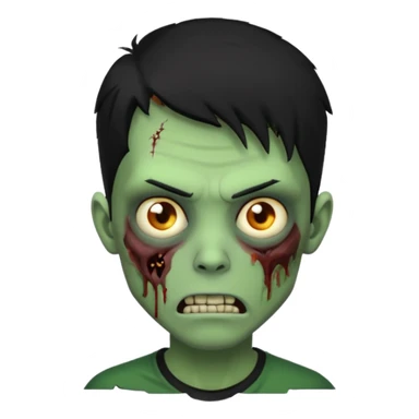 Zombie Emoji AppleIOS Style, lowfade Black Hair, and Black T-shirt, Green Skin, normal expression sticker
