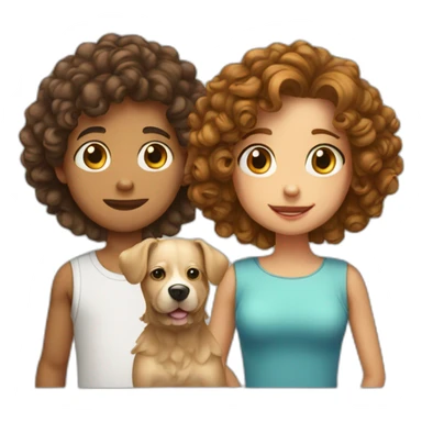 short hair boy with long hair girl with curly dog sticker