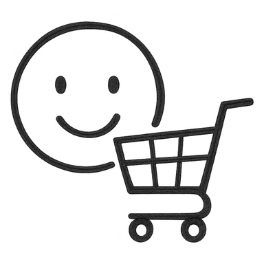 Minimalist buying emoji, monochrome, clean and modern design, abstract shopping cart symbol. sticker