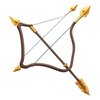 Clash of Clans aesthetic: Cinematic Playful 3D Isometric Bow & Arrows Emoji, rendered in a 3D vector-style similar to standard emojis with minimal shading and bold, simplified shapes. A compact, distinct form with signature details, softly glowing with a fantasy RPG magic charm. Simplified yet unmistakably iconic, highly detailed and consistent, glowing with a soft radiance and high shine. Stylized with a touch of heroic grandeur and a soft glowing outline, capturing the essence of a beloved gaming relic with a friendly, playful manner! sticker