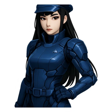 Change the uniform color to blue, keep the futuristic officer style, no background. sticker