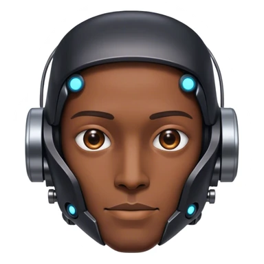 portrait of a male in black with half ai robot face  sticker