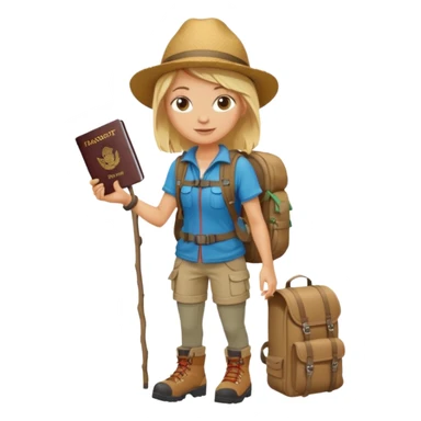 blonde haired Traveler character with passport, backpacker,  sticker