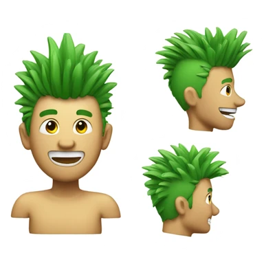 Green smiling 3d emoji with Mohawk and teeth sticker