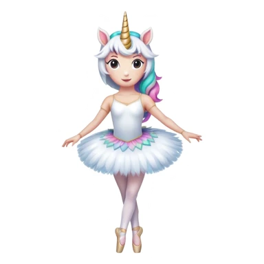 head and shoulders of an anthropomorphised female unicorn ballerina, straight on view, standard pose, clearly a unicorn, apple emoji style sticker