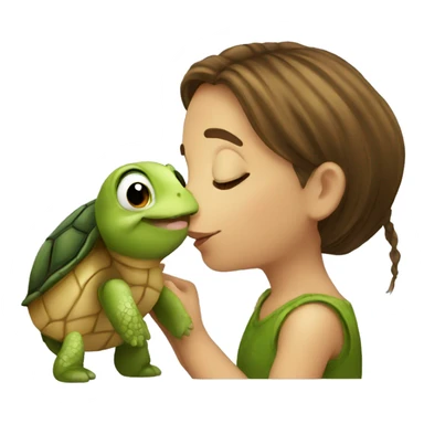 European girl kisses little turtle sticker